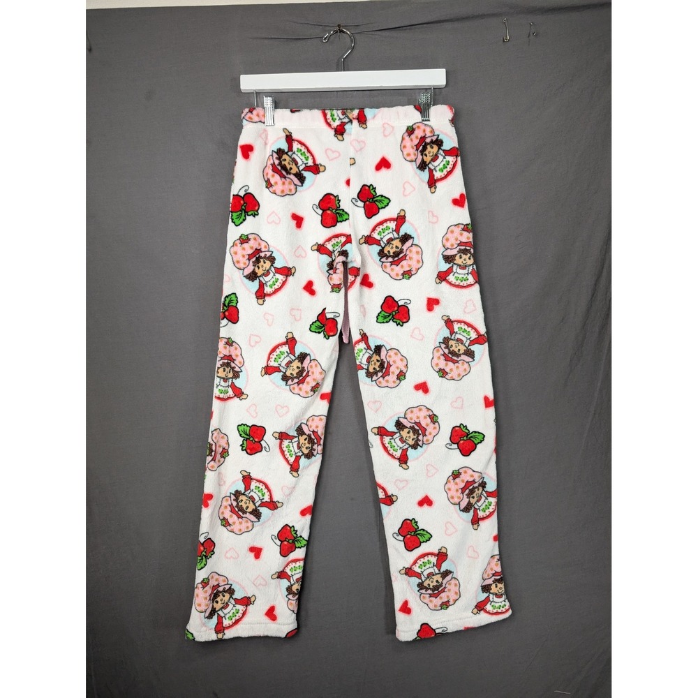 Strawberry Shortcake Womens Fleece Pajama Pants White Pink Hearts Small 7983